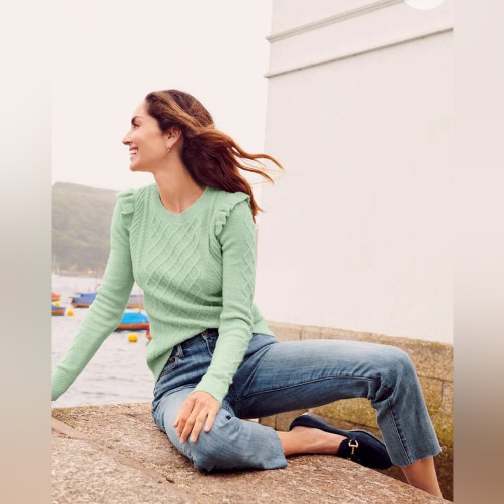 TALBOTS NWT CABLE KNIT RUFFLE CREWNECK SWEATER